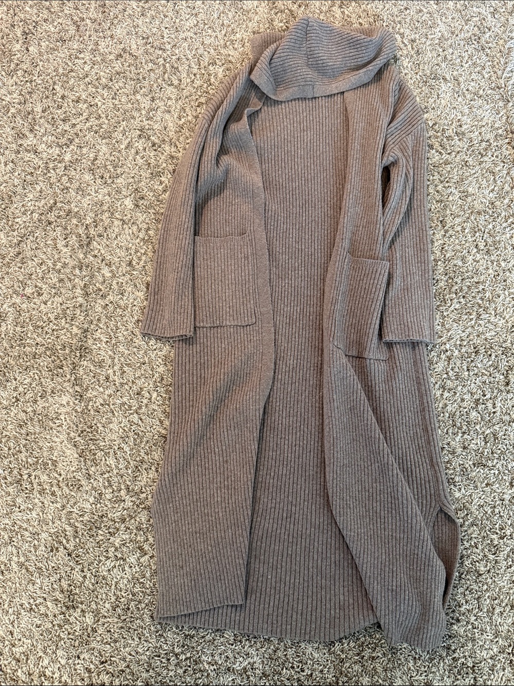 HALARA Long Ribbed Open Cardigan Coatigan - Taupe